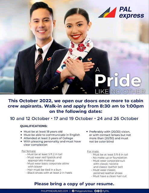 PAL Express Cabin Crew Recruitment - Walk in Interview ( October 2022 ) -  FLYHIGH MNL